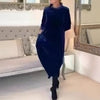 Women's Velvet-Style Long Dress, Round Neck, Long Sleeves and Straight Skirt