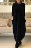 Women's Velvet-Style Long Dress, Round Neck, Long Sleeves and Straight Skirt