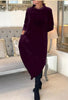 Women's Velvet-Style Long Dress, Round Neck, Long Sleeves and Straight Skirt