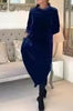 Women's Velvet-Style Long Dress, Round Neck, Long Sleeves and Straight Skirt
