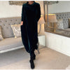 Women's Velvet-Style Long Dress, Round Neck, Long Sleeves and Straight Skirt