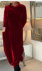 Women's Velvet-Style Long Dress, Round Neck, Long Sleeves and Straight Skirt