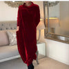 Women's Velvet-Style Long Dress, Round Neck, Long Sleeves and Straight Skirt
