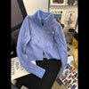 Women's Routine Fit Stand Collar Long Sleeve Pullover Cardigan with Solid Color Knit Design for Summer in White Purple
