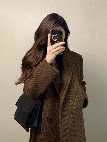 Women's Loose Fit Polyester 3D Effect Suit Collar Long Sleeve Double Breasted Jacket with Three-Dimensional Decoration for Commuting in Black