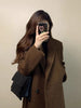 Women's Loose Fit Polyester 3D Effect Suit Collar Long Sleeve Double Breasted Jacket with Three-Dimensional Decoration for Commuting in Black