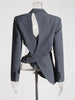 Women's Waist-Cinching Polyester Solid Color Suit Collar Long Sleeve Single Row and Multiple Buckles Jacket with Waist Exposed for Summer in Black