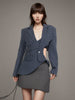 Women's Waist-Cinching Polyester Solid Color Suit Collar Long Sleeve Single Row and Multiple Buckles Jacket with Waist Exposed for Summer in Black