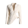 Women's Waist-Cinching Polyester Solid Color Suit Collar Long Sleeve Single Row and Multiple Buckles Jacket with Waist Exposed for Summer in Black