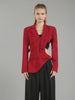 Women's Waist-Cinching Polyester Solid Color Suit Collar Long Sleeve Single Row and Multiple Buckles Jacket with Waist Exposed for Summer in Black