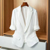 Women's Slim Fit Solid Color Single Breasted One Button Half Sleeve Casual Blazer Jacket for Office Work in Black White