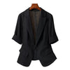 Women's Slim Fit Solid Color Single Breasted One Button Half Sleeve Casual Blazer Jacket for Office Work in Black White