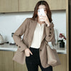Women's Khaki Blazer, Notched Lapels, Long Sleeves and Relaxed Fit