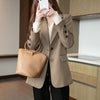 Women's Khaki Blazer, Notched Lapels, Long Sleeves and Relaxed Fit
