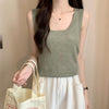 Women's Slim Fit Pullover Polyester Solid Color Sleeveless Vest for Layering in Beige Black White Green