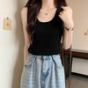 Women's Slim Fit Pullover Polyester Solid Color Sleeveless Vest for Layering in Beige Black White Green