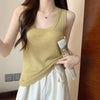 Women's Slim Fit Pullover Polyester Solid Color Sleeveless Vest for Layering in Beige Black White Green