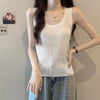Women's Slim Fit Pullover Polyester Solid Color Sleeveless Vest for Layering in Beige Black White Green