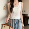 Women's Slim Fit Pullover Polyester Solid Color Sleeveless Vest for Layering in Beige Black White Green