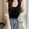 Women's Slim Fit Pullover Polyester Solid Color Sleeveless Vest for Layering in Beige Black White Green