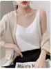Women's Loose Fit Solid Color Mulberry Silk Sling Style Vest for Summer Layering in White Champagne Grey Khaki