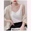 Women's Loose Fit Solid Color Mulberry Silk Sling Style Vest for Summer Layering in White Champagne Grey Khaki