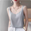 Women's Loose Fit Solid Color Mulberry Silk Sling Style Vest for Summer Layering in White Champagne Grey Khaki