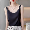 Women's Loose Fit Solid Color Mulberry Silk Sling Style Vest for Summer Layering in White Champagne Grey Khaki