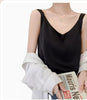 Women's Loose Fit Solid Color Mulberry Silk Sling Style Vest for Summer Layering in White Champagne Grey Khaki