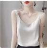 Women's Loose Fit Solid Color Mulberry Silk Sling Style Vest for Summer Layering in White Champagne Grey Khaki