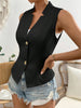 Women's Slim Fit Sleeveless Polyester Solid Color Vest with Stand Collar Single Row Two Buttons for Spring in Champagne Black White