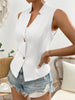 Women's Slim Fit Sleeveless Polyester Solid Color Vest with Stand Collar Single Row Two Buttons for Spring in Champagne Black White