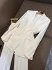 Women's Long Sleeve Solid Color Polyester Office Pants Suit for Work in Black and White