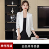 Women's Regular Fit One Button Polyester Solid Color Seven Point Sleeve Casual Cardigan for Office Style in Champagne Suit