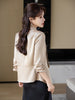 Women's Regular Fit One Button Polyester Solid Color Seven Point Sleeve Casual Cardigan for Office Style in Champagne Suit
