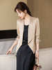 Women's Regular Fit One Button Polyester Solid Color Seven Point Sleeve Casual Cardigan for Office Style in Champagne Suit