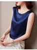 Women's Loose Fit Silk 3D Effect Pullover Style Vest for Casual Wear in White Black Navy Blue and Champagne