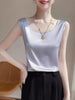 Women's Loose Fit Silk 3D Effect Pullover Style Vest for Casual Wear in White Black Navy Blue and Champagne