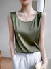 Women's Loose Fit Silk 3D Effect Pullover Style Vest for Casual Wear in White Black Navy Blue and Champagne