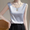 Women's Loose Fit Silk 3D Effect Pullover Style Vest for Casual Wear in White Black Navy Blue and Champagne