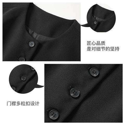 Women's Slim Fit Polyester Solid Color Single Row Multiple Buckle Cardigan Style Short Vest for Spring Fall