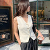Women's Regular Fit Single Breasted Viscose Solid Color Sleeveless Cardigan Style Vest for Casual Wear in Milky White Black