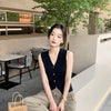 Women's Regular Fit Single Breasted Viscose Solid Color Sleeveless Cardigan Style Vest for Casual Wear in Milky White Black