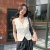 Women's Regular Fit Single Breasted Viscose Solid Color Sleeveless Cardigan Style Vest for Casual Wear in Milky White Black