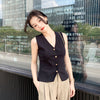 Women's Regular Fit Single Breasted Viscose Solid Color Sleeveless Cardigan Style Vest for Casual Wear in Milky White Black