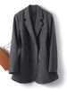 Women's Loose Fit Double-Row Two-Grain Buckle Long Sleeve Solid Color Casual Office Jacket for Coffee Black Raspberry