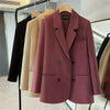 Women's Loose Fit Double-Row Two-Grain Buckle Long Sleeve Solid Color Casual Office Jacket for Coffee Black Raspberry