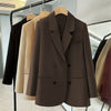 Women's Loose Fit Double-Row Two-Grain Buckle Long Sleeve Solid Color Casual Office Jacket for Coffee Black Raspberry