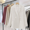 Women's Loose Fit Double-Row Two-Grain Buckle Long Sleeve Solid Color Casual Office Jacket for Coffee Black Raspberry