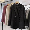 Women's Loose Fit Double-Row Two-Grain Buckle Long Sleeve Solid Color Casual Office Jacket for Coffee Black Raspberry